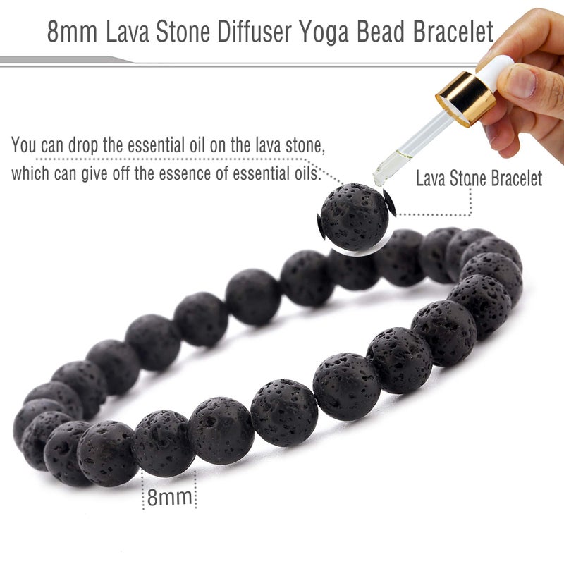 Hamoery Men Women 8mm Natural Stone Lava Rock Diffuser Bracelet Elastic Yoga Agate Beads Bracelet Bangle - Image 3