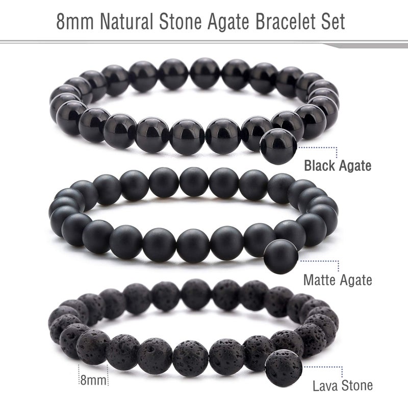 Hamoery Men Women 8mm Natural Stone Lava Rock Diffuser Bracelet Elastic Yoga Agate Beads Bracelet Bangle - Image 2
