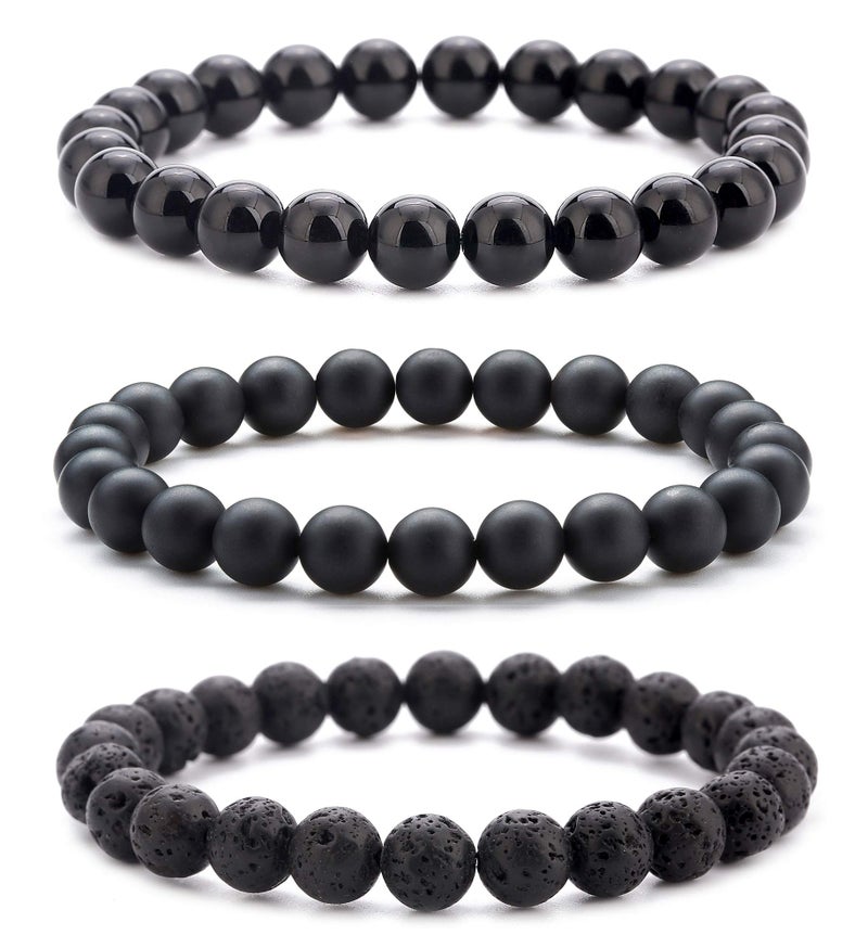 Hamoery Men Women 8mm Natural Stone Lava Rock Diffuser Bracelet Elastic Yoga Agate Beads Bracelet Bangle - Image 1