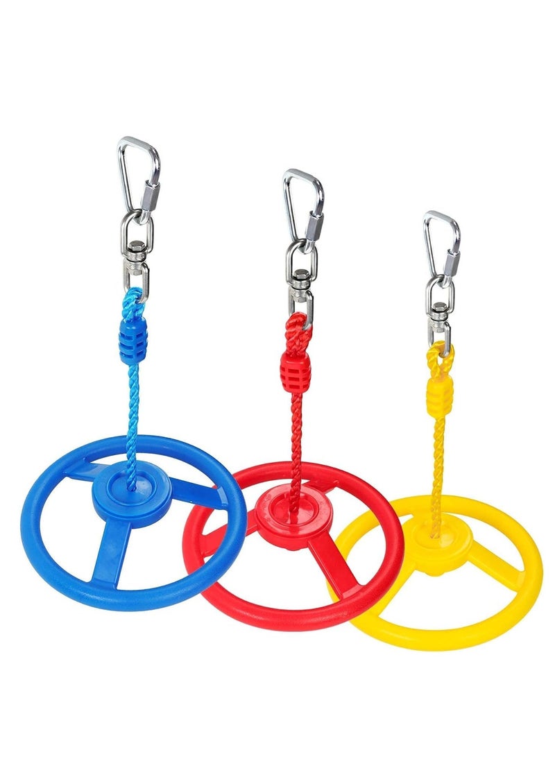 SYOSI Ninja Wheel Obstacle for Kids, Swing Monkey Wheel for Ninja Warrior Obstacle Course for Kids Ninja Warrior Slackline Kits Blue Red Yellow 3Pcs - Image 1
