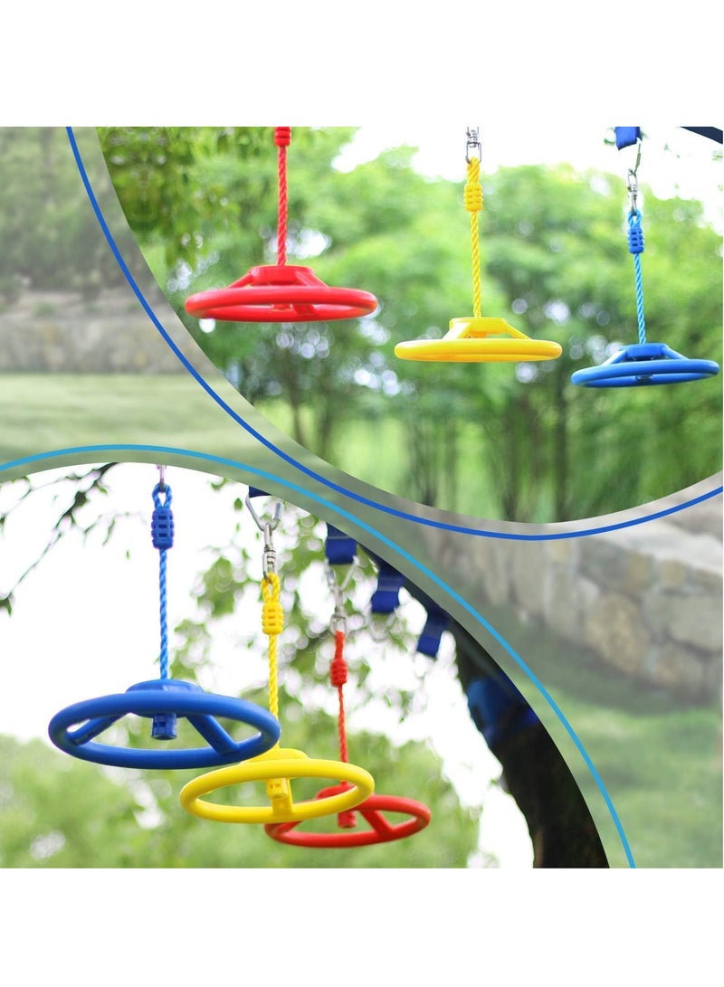 SYOSI Ninja Wheel Obstacle for Kids, Swing Monkey Wheel for Ninja Warrior Obstacle Course for Kids Ninja Warrior Slackline Kits Blue Red Yellow 3Pcs - Image 2