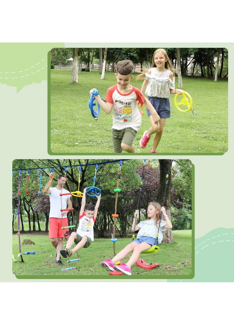 SYOSI Ninja Wheel Obstacle for Kids, Swing Monkey Wheel for Ninja Warrior Obstacle Course for Kids Ninja Warrior Slackline Kits Blue Red Yellow 3Pcs - Image 4
