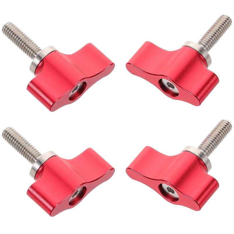 Adjustable Aluminum Alloy M4 Thumb Screw Thread Tee Wing Knob Clamping Screw for Camera Tripod Locking, Quick Release Red Handle 4pcs Set - Image 1