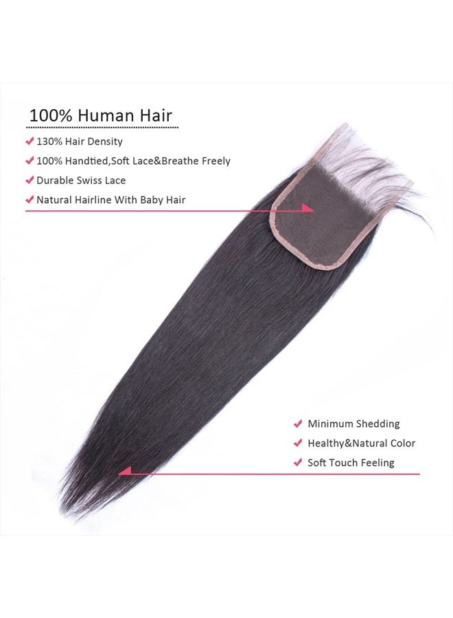 Jinhongze Lace Closure Straight Closure Human Hair Lace Closure Brazilian 12A Unprocessed Straight Hair 4x4 HD Lace Closure Free Part Natural Black Color(18") … … - Image 2