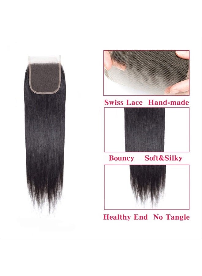 Jinhongze Lace Closure Straight Closure Human Hair Lace Closure Brazilian 12A Unprocessed Straight Hair 4x4 HD Lace Closure Free Part Natural Black Color(18") … … - Image 3