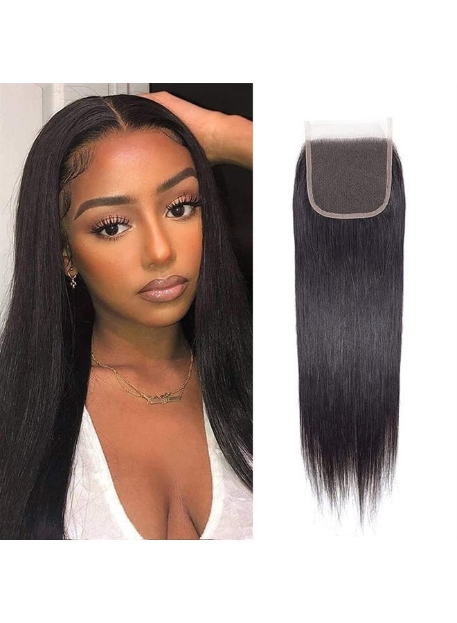 Jinhongze Lace Closure Straight Closure Human Hair Lace Closure Brazilian 12A Unprocessed Straight Hair 4x4 HD Lace Closure Free Part Natural Black Color(18") … … - Image 1