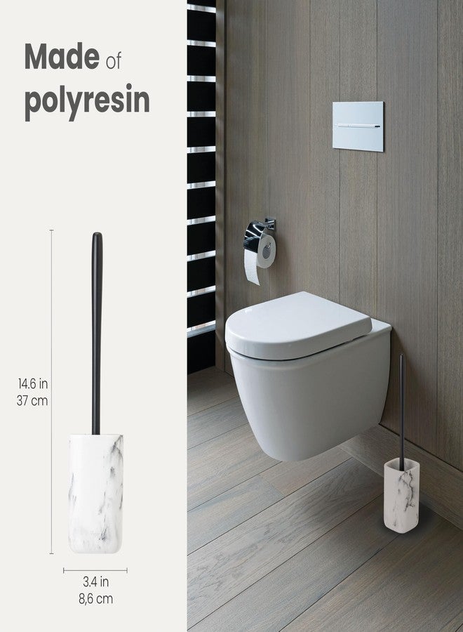 Vigar Zense Toilet Brush and Holder Set, Toilet Bowl Brush with Polyresin Stone Holder, Bathroom Sets for Bathroom Decor and Accessories, White Marble - Image 2