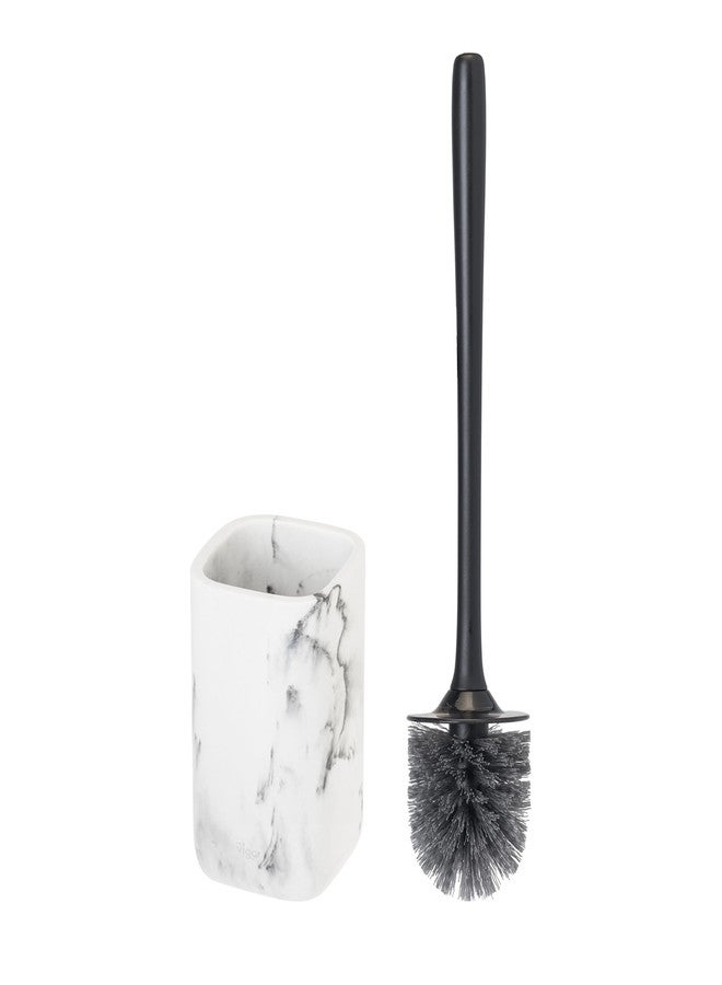 Vigar Zense Toilet Brush and Holder Set, Toilet Bowl Brush with Polyresin Stone Holder, Bathroom Sets for Bathroom Decor and Accessories, White Marble - Image 1