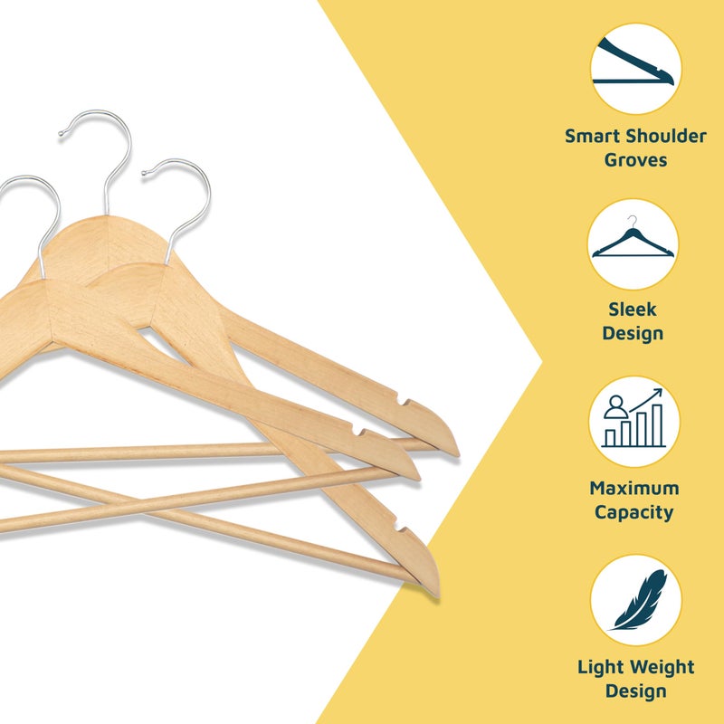 Lifemaster Wooden Hanger Set - 30 Pieces Non-Slip Versatile Closet Space-Saving Hanger Set for Suit, Coat, Camisole, Jacket, Pants, and Dresses with Rotating Swivel Hook - Natural Wood - Image 5