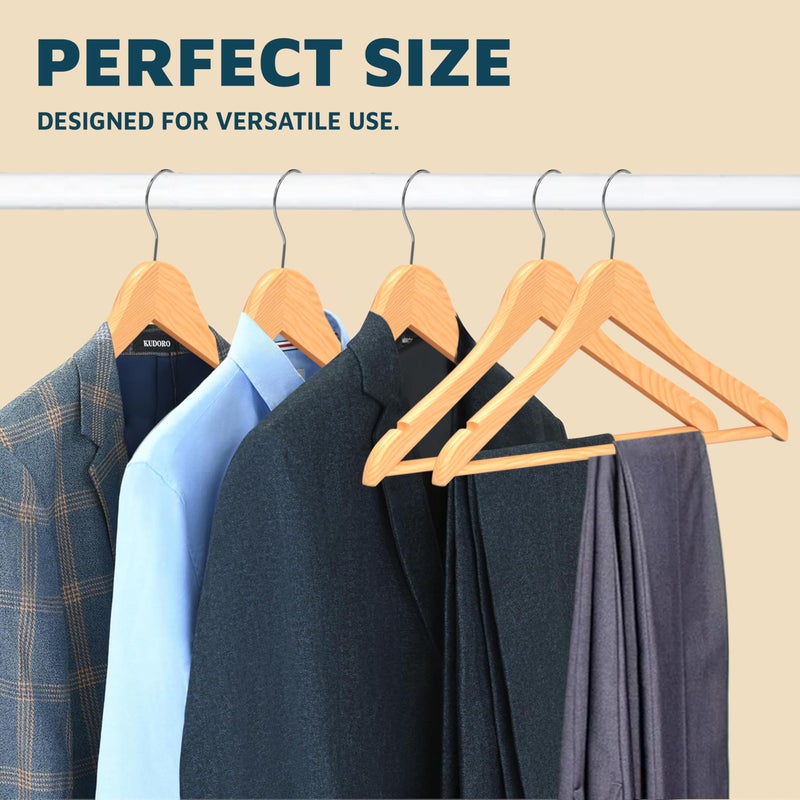 Lifemaster Wooden Hanger Set - 30 Pieces Non-Slip Versatile Closet Space-Saving Hanger Set for Suit, Coat, Camisole, Jacket, Pants, and Dresses with Rotating Swivel Hook - Natural Wood - Image 3