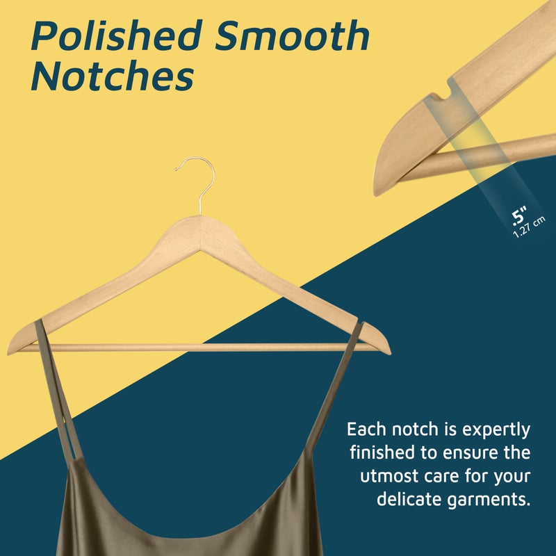 Lifemaster Wooden Hanger Set - 30 Pieces Non-Slip Versatile Closet Space-Saving Hanger Set for Suit, Coat, Camisole, Jacket, Pants, and Dresses with Rotating Swivel Hook - Natural Wood - Image 4