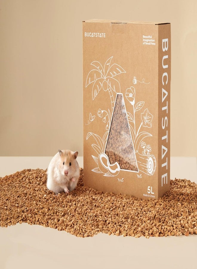 BUCATSTATE Cork Bedding 5L, Natural Hamster Bedding Odor Control for Dwarf Syrian Hamsters, Gerbils, Mice, Low-dust Hamster Substrate with Paper Hideout Box (Grain 2-4mm) - Image 1