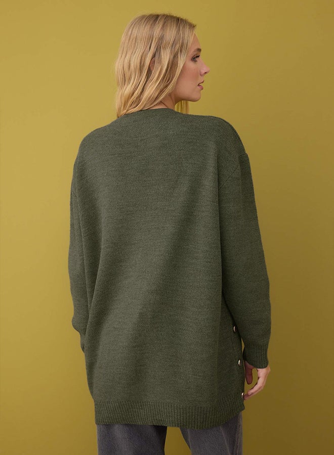 trendyol Khaki Button Detailed Knitwear Sweater - Image 4