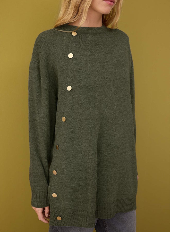 trendyol Khaki Button Detailed Knitwear Sweater - Image 3
