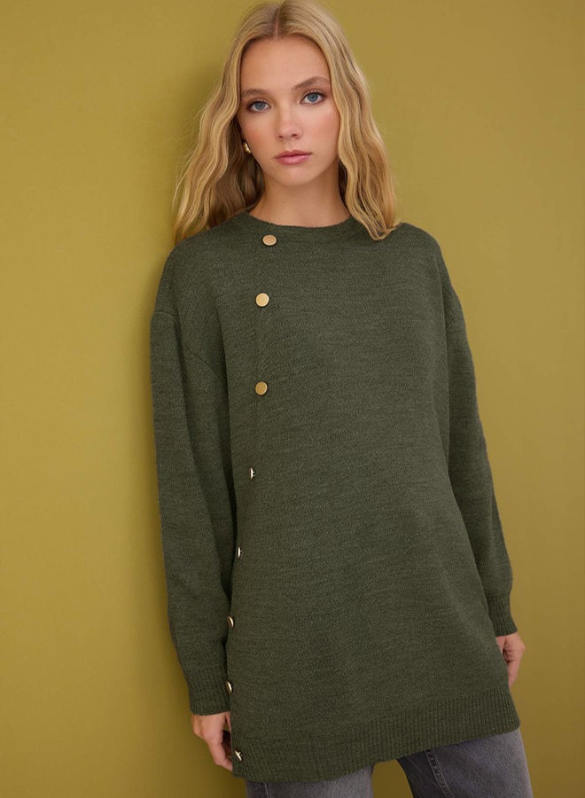 trendyol Khaki Button Detailed Knitwear Sweater - Image 1