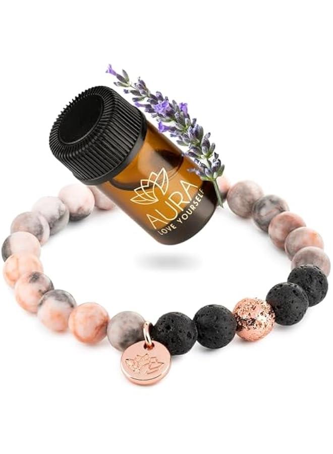 Arabest Lava Rock Beaded Diffuser Bracelet for Women with Lavender Essential Oil, 18K Gold-Plated Charm Soothing Crystal Beads Boho Stretch Bracelet for Aromatherapy, Birthday and Valentine’s Day Gift for Her  - Image 1
