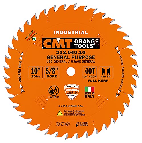 CMT ORANGE TOOLS شفرة منشار صناعي عام CMT 213.040.10، 10 بوصة × 40 سنًا بزاوية 20° ATB مع ثقب 5/8 بوصة، طلاء PTFE - Image 3