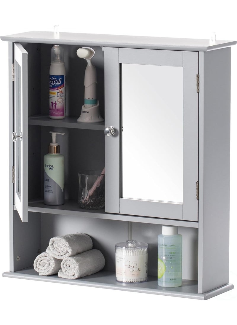 Basicwise Basicwise Gray Mirror Wall Mounted Bathroom and Vanity with Adjustable Shelves Cabinet Grey  - Image 1