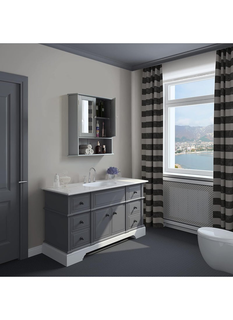Basicwise Basicwise Gray Mirror Wall Mounted Bathroom and Vanity with Adjustable Shelves Cabinet Grey  - Image 2