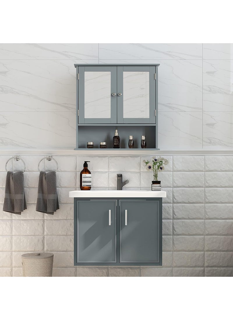 Basicwise Basicwise Gray Mirror Wall Mounted Bathroom and Vanity with Adjustable Shelves Cabinet Grey  - Image 4