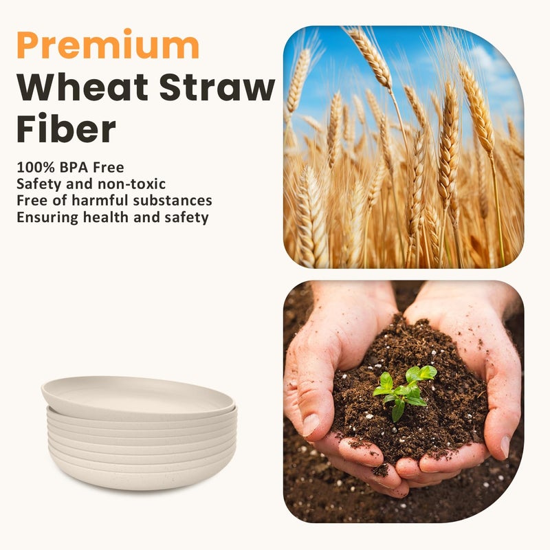 Homienly Dessert Plates - 8 Inch Wheat Straw Plates Set, Dinner Plates Set of 8, Appetizer Plates, Lightweight Unbreakable Plates, Microwave Safe Plates, Deep Plates for Dinner - Beige - Image 3