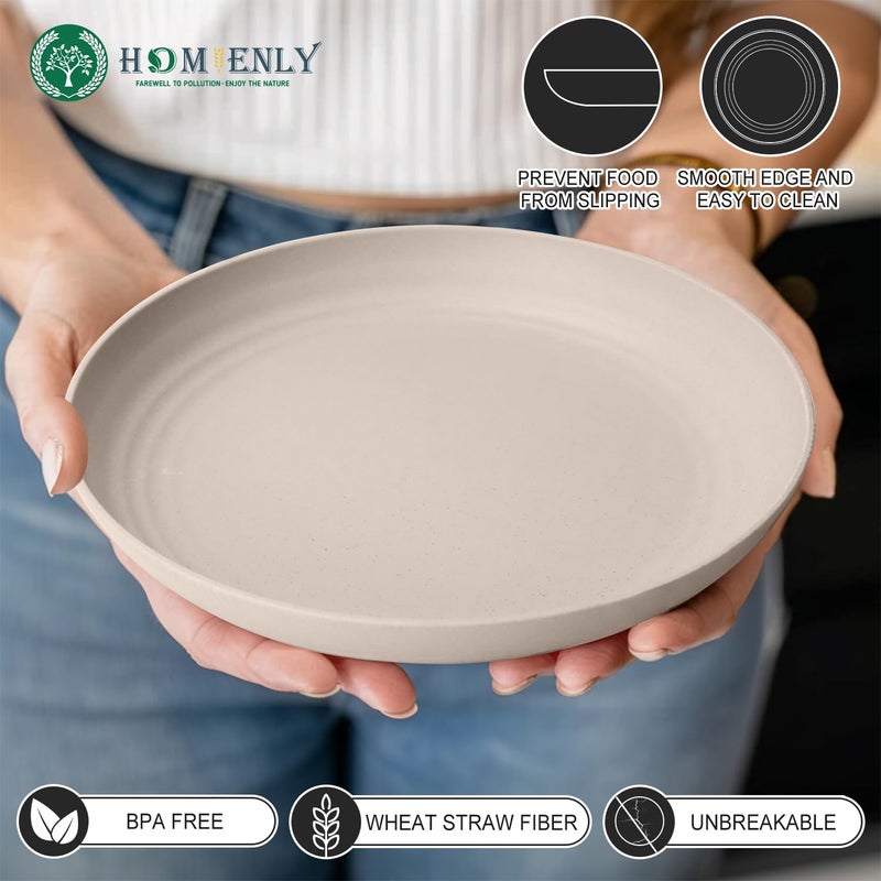 Homienly Dessert Plates - 8 Inch Wheat Straw Plates Set, Dinner Plates Set of 8, Appetizer Plates, Lightweight Unbreakable Plates, Microwave Safe Plates, Deep Plates for Dinner - Beige - Image 4