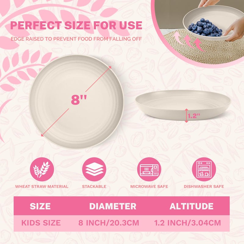 Homienly Dessert Plates - 8 Inch Wheat Straw Plates Set, Dinner Plates Set of 8, Appetizer Plates, Lightweight Unbreakable Plates, Microwave Safe Plates, Deep Plates for Dinner - Beige - Image 2