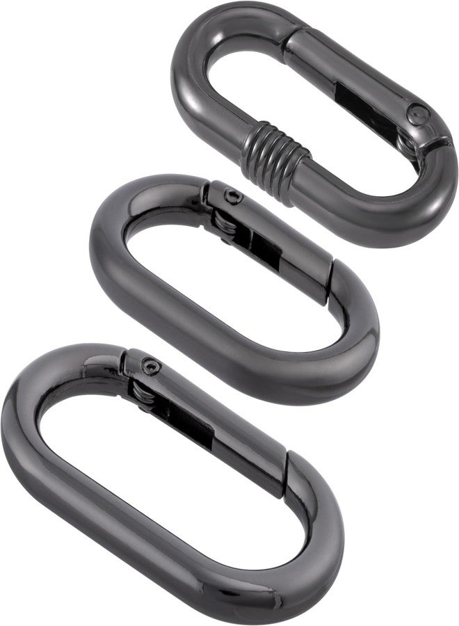 STSTR 3pcs Oval Spring Ring Clips, Black Metal Keyring Purse Clip, Heavy Duty Opening O Ring Carabiner for Keychains, Buckle Clasp for Backpacks, Purse, Keys, Bag Strap (1.73"/1.5"/1.3", 2 Styles) - Image 1