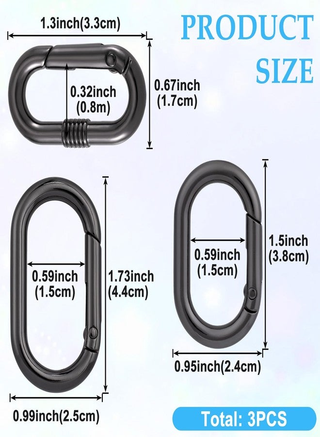 STSTR 3pcs Oval Spring Ring Clips, Black Metal Keyring Purse Clip, Heavy Duty Opening O Ring Carabiner for Keychains, Buckle Clasp for Backpacks, Purse, Keys, Bag Strap (1.73"/1.5"/1.3", 2 Styles) - Image 2