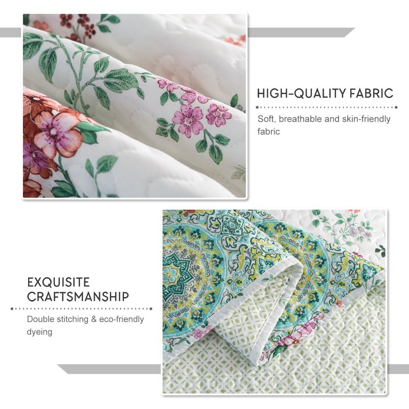 Travan 3-Piece Quilt Set Quilted Bedspread Lightweight Coverlet Set Garden Style Floral Printed Oversized Quilted Bedding Set with Shams for All Season, Exquisite, King Size - Image 4