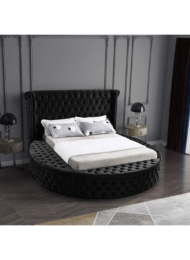 In-House Lotus | Wooden Bed Frame Upholstered in Velvet - Black  - Image 1