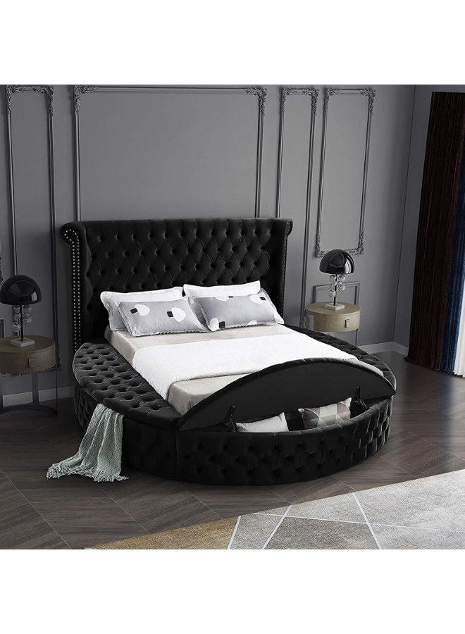 In-House Lotus | Wooden Bed Frame Upholstered in Velvet - Black  - Image 2