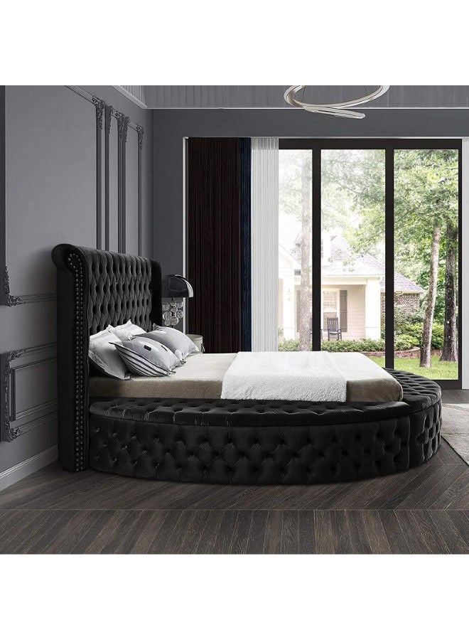 In-House Lotus | Wooden Bed Frame Upholstered in Velvet - Black  - Image 4
