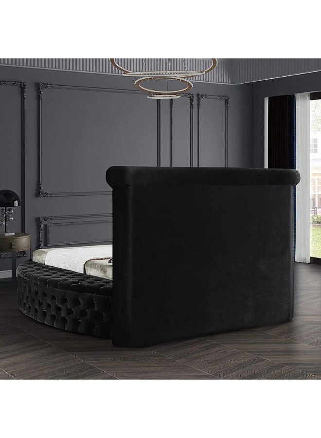 In-House Lotus | Wooden Bed Frame Upholstered in Velvet - Black  - Image 5