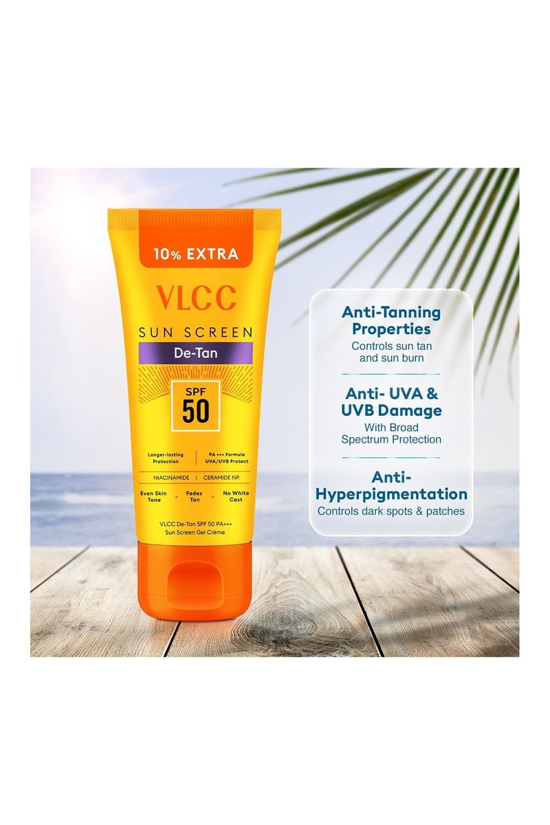 VLCC De Tan SPF 50 PA+++ Sunscreen Gel Creme 100g + 10g Extra | UVA & UVB Protection | Anti-Tan, Moisturizing | Infused with Aloe Vera & Cucumber Extracts | Non-Greasy, Brightens Skin - Image 4
