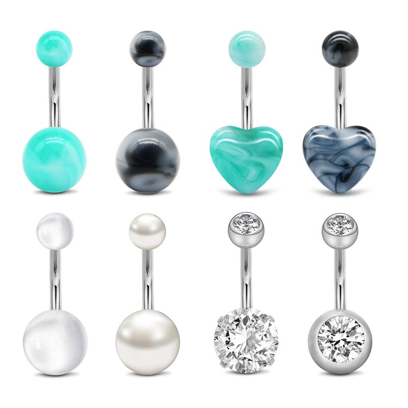 QWALIT Belly Button Ring Surgical Steel Belly Rings for Women Belly Button Piercing Jewelry Heart Navel Rings Silver Black 10mm - Image 1