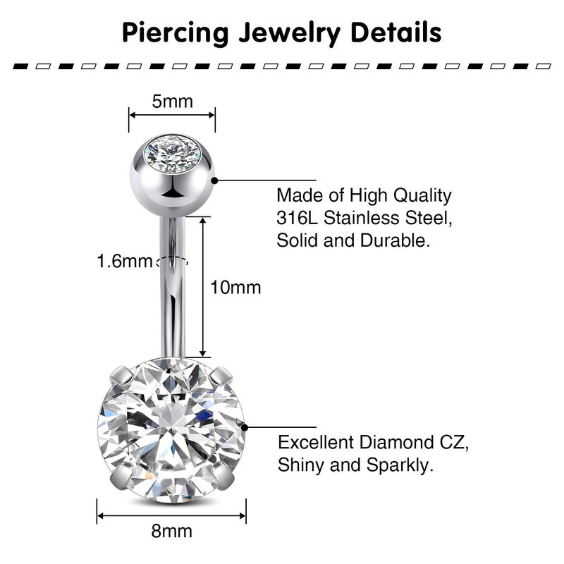 QWALIT Belly Button Ring Surgical Steel Belly Rings for Women Belly Button Piercing Jewelry Heart Navel Rings Silver Black 10mm - Image 2