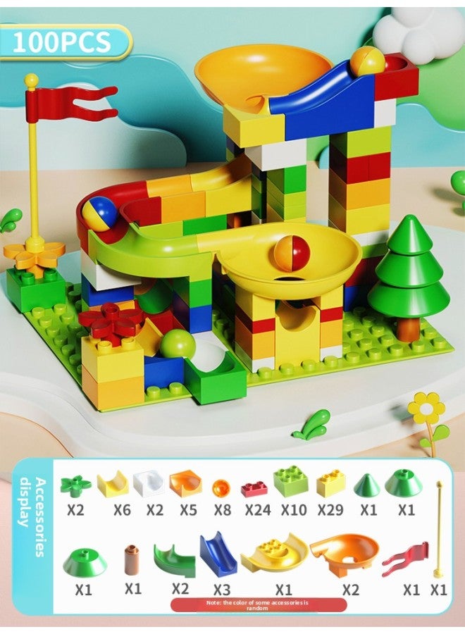 Varied Ball Slide Pinball Slide Track Building Blocks Assembled Toy Boy Big Particle Educational Children Kids-Color:[100pcs] Slide Building Blocks - Large Particles Including 4 Balls + No Base Plate  - Image 1