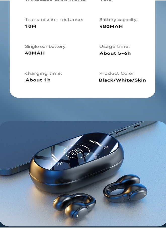 Sweet - Bluetooth 5.3 Wireless Clip-on Headset Ultra-Low Latency Music Bluetooth Earphones and 360° Stereo Sound Bluetooth Earbuds with LED Power Display Bluetooth Headphones - Image 1