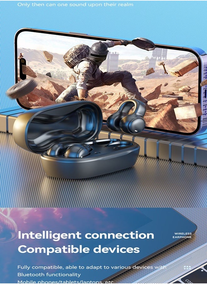 Sweet - Bluetooth 5.3 Wireless Clip-on Headset Ultra-Low Latency Music Bluetooth Earphones and 360° Stereo Sound Bluetooth Earbuds with LED Power Display Bluetooth Headphones - Image 1