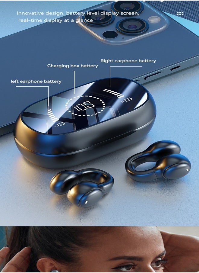 Sweet - Bluetooth 5.3 Wireless Clip-on Headset Ultra-Low Latency Music Bluetooth Earphones and 360° Stereo Sound Bluetooth Earbuds with LED Power Display Bluetooth Headphones - Image 1
