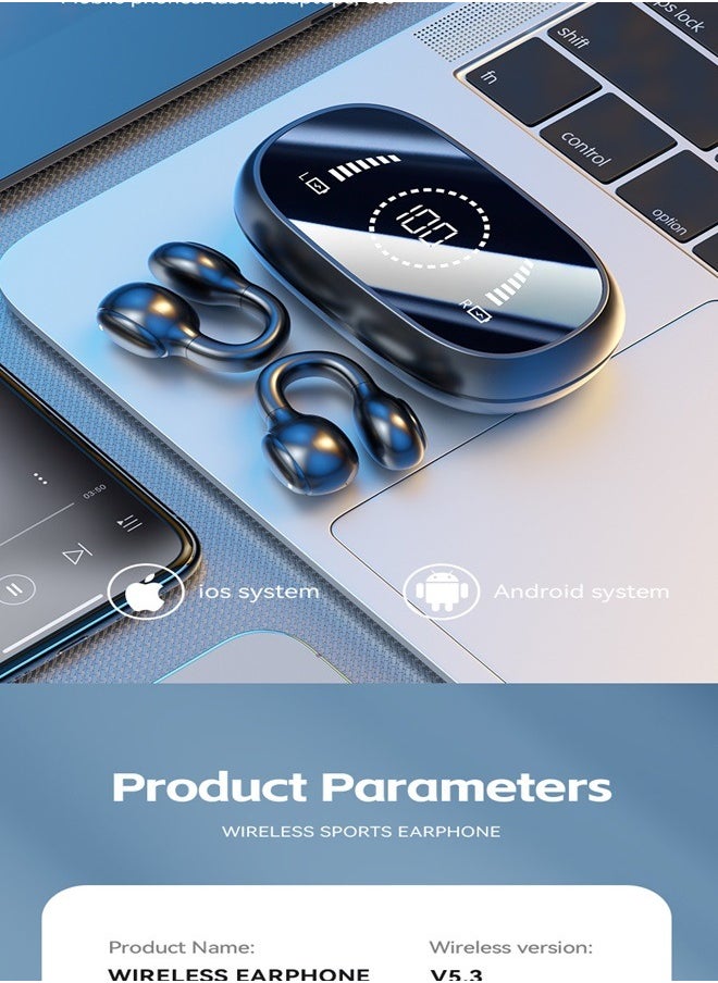 Sweet - Bluetooth 5.3 Wireless Clip-on Headset Ultra-Low Latency Music Bluetooth Earphones and 360° Stereo Sound Bluetooth Earbuds with LED Power Display Bluetooth Headphones - Image 1