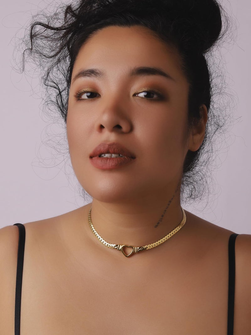 Sacina Gold-tone Heart Choker, Stainless Steel Necklace, Gold-tone Choker Necklaces for Women, Chunky Heart Necklace, Valentine Gift, Christmas Jewelry Gift - Image 4