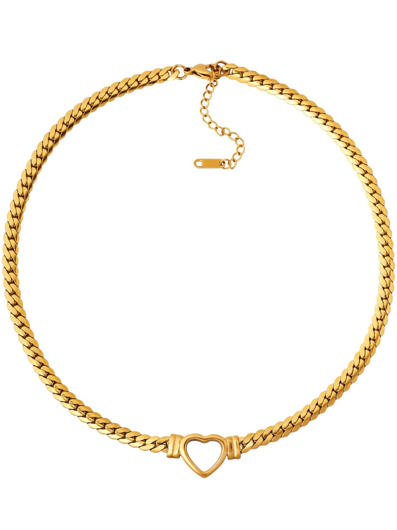 Sacina Gold-tone Heart Choker, Stainless Steel Necklace, Gold-tone Choker Necklaces for Women, Chunky Heart Necklace, Valentine Gift, Christmas Jewelry Gift - Image 1