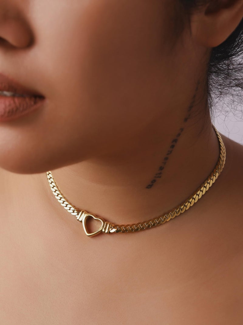 Sacina Gold-tone Heart Choker, Stainless Steel Necklace, Gold-tone Choker Necklaces for Women, Chunky Heart Necklace, Valentine Gift, Christmas Jewelry Gift - Image 2