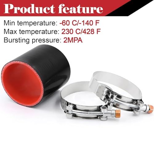Ingoulut 2.75 inch Silicone Hose Coupler 2-3/4 in(70mm) Straight Reinforced High Temp Intake Intercooler Coupler for Turbo/Radiator/Exaust, Leg Length 3inch 4-ply with 2PCS Clamps - Image 5