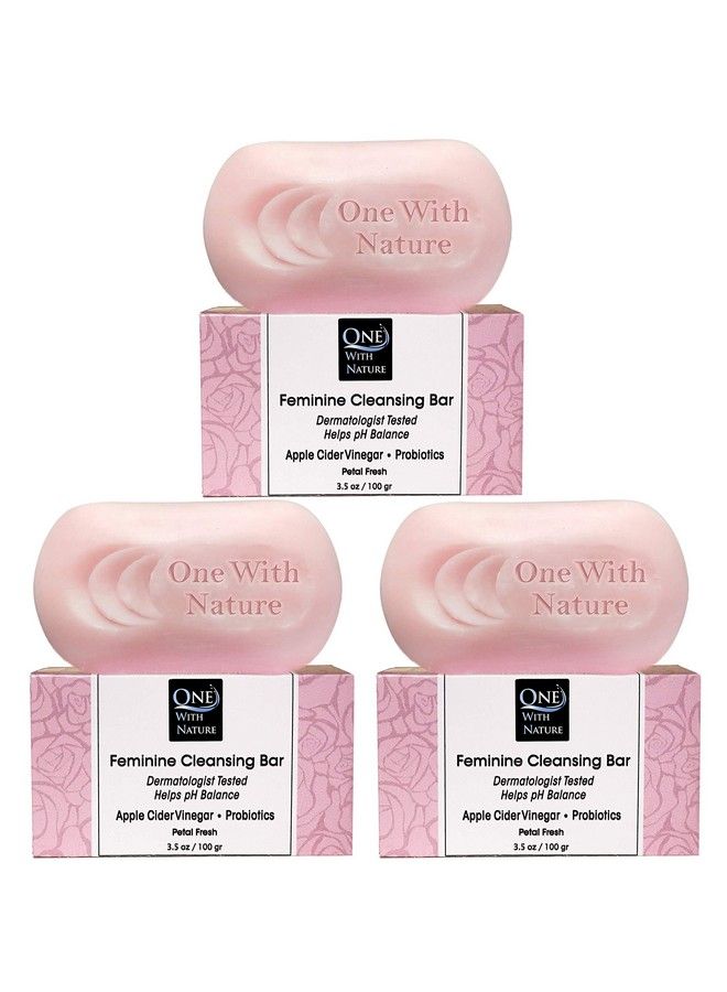 Feminine Cleansing Bar 3 Pack Probiotics Apple Cider Vinegar Omega Fatty Acids Oatmeal Pure Gentle Cleansing Bar For Sensitive Skin Face Body 3.5 Oz (Petal Fresh Scent)