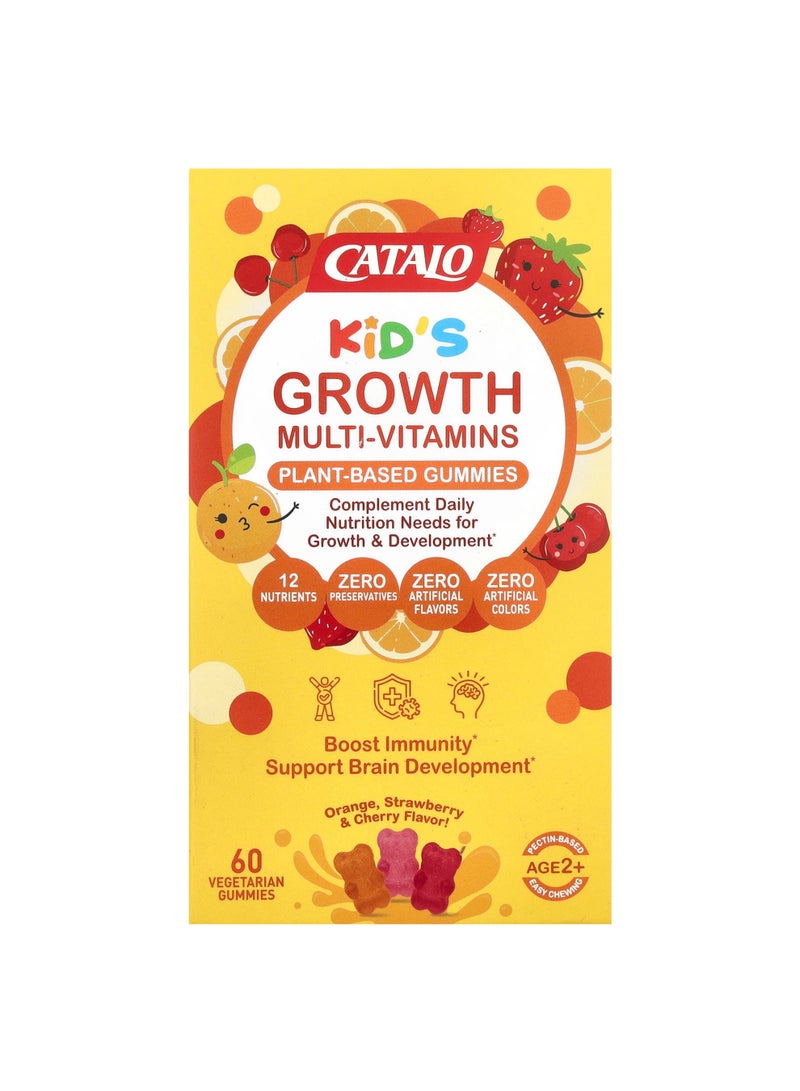 Kids Growth Multi-Vitamins, Plant Based Gummies, Age 2+, Orange, Strawberry & Cherry, 60 Vegetarian Gummies