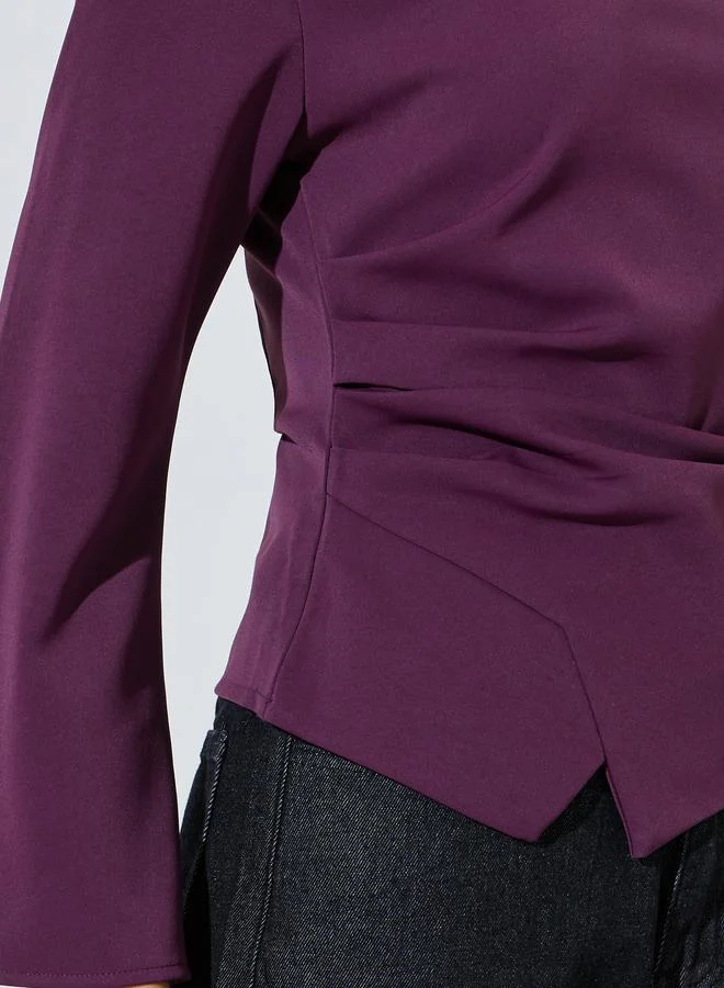 Styli Purple Purple Flared Sleeve Blouse with Asymmetric Hem for Women | Best Price UAE