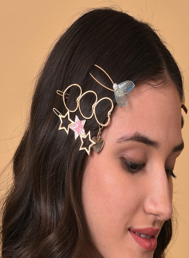 Sohi Pack of 7 Gold Plated Designer Stone Pearl Hair Pin - Image 3